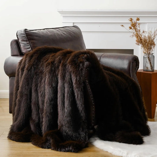 Luxury Brown Faux Fur Throw Blanket