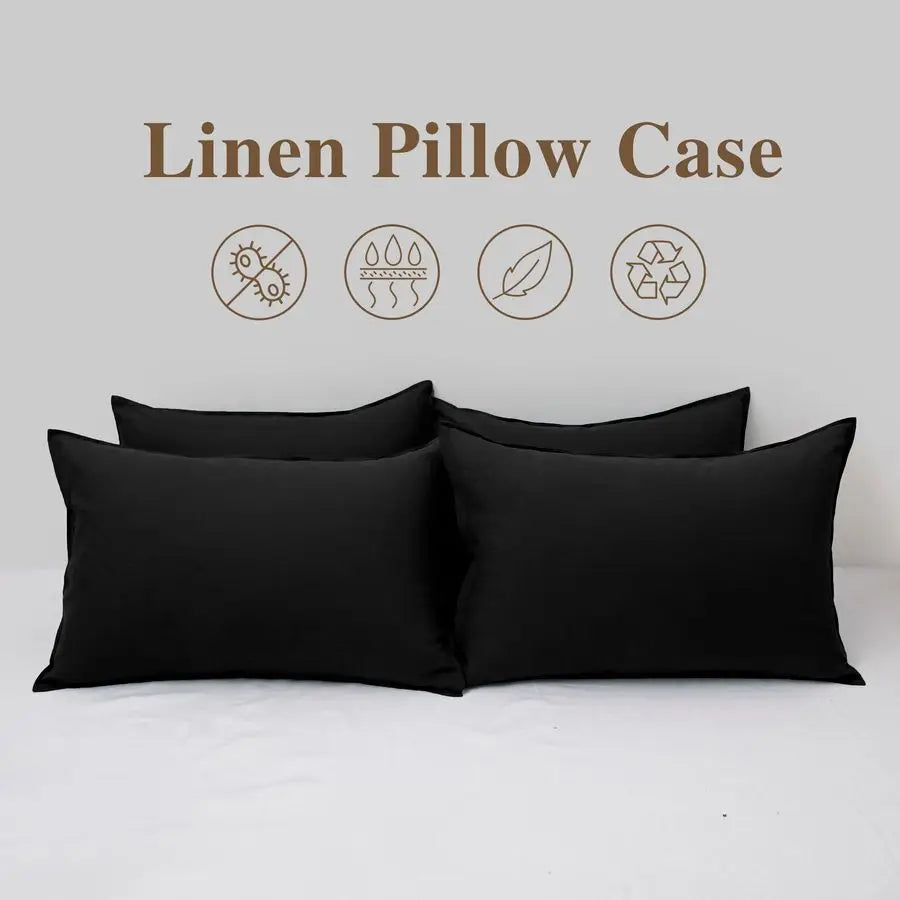Linen Pillowcases 2 Pack 100 Linen Standard Pillow Cases, Breathable and Cooling Washed Pillowshams with Zipper Closure, 20x26 I