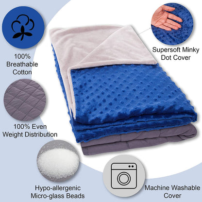 5 Lbs Kids Weighted Blanket with Cover | 36"x48" | 100% Cotton, Glass Beads