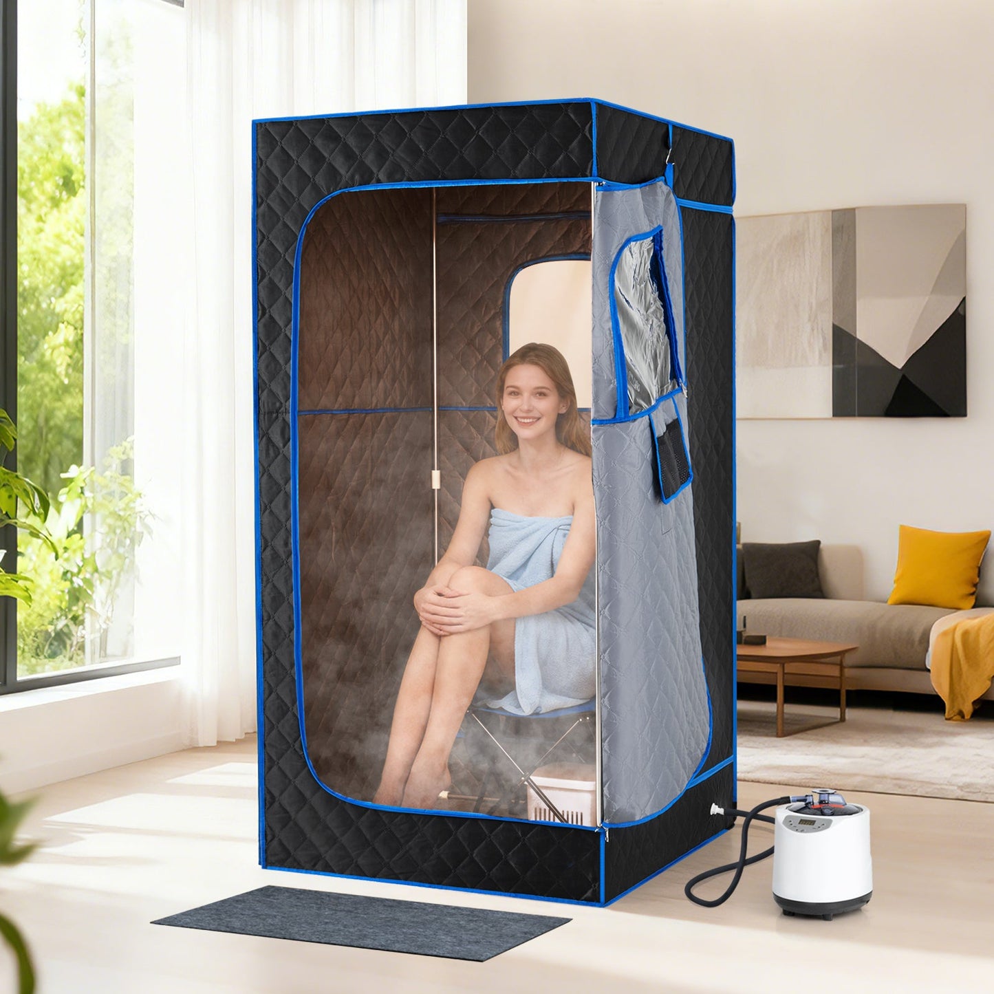Portable Steam Sauna Box with 3L/1200W Fast-Heat Steamer and 15-Level Temperature