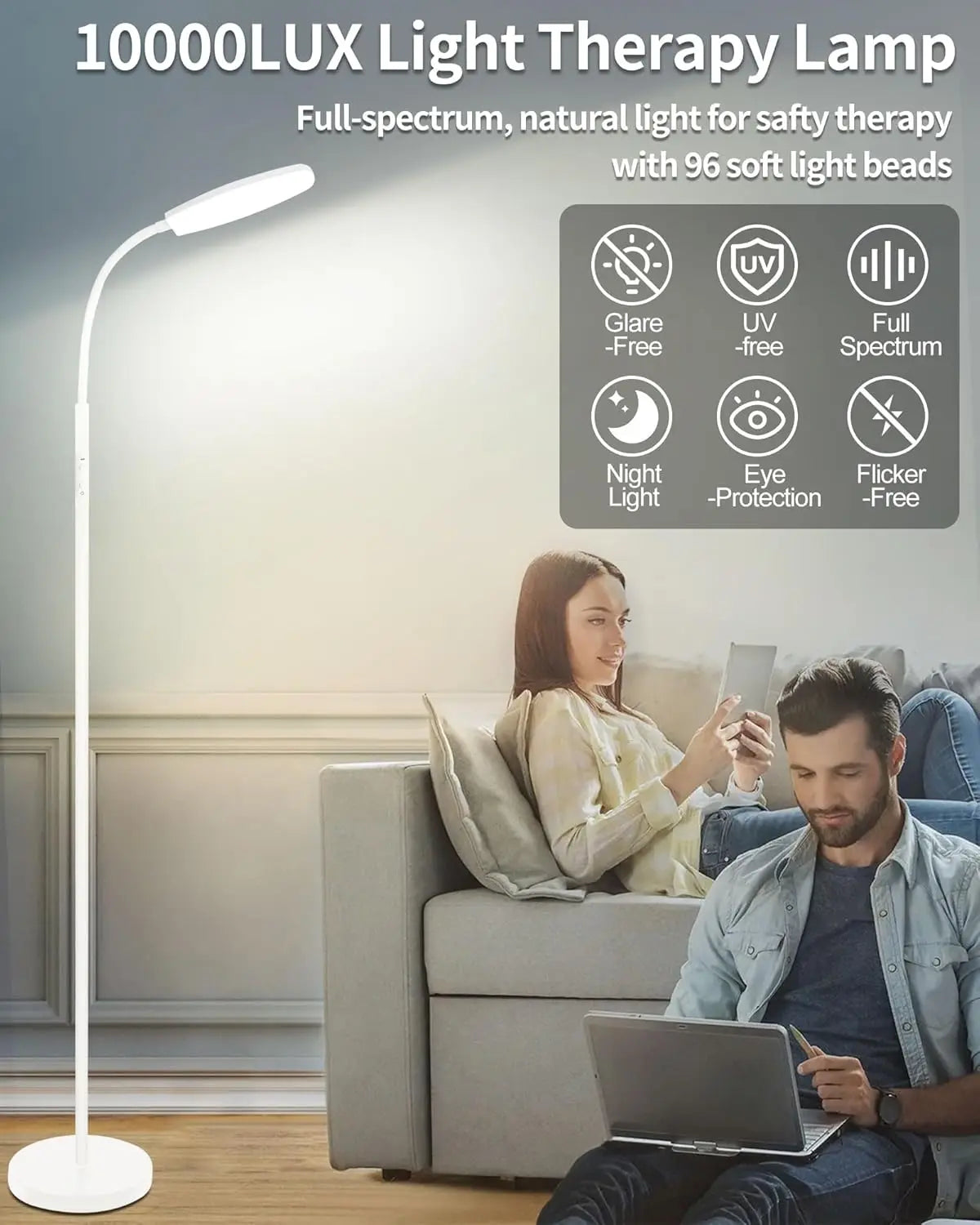 10000 Lux UV-Free Light Therapy Lamp With Remote
