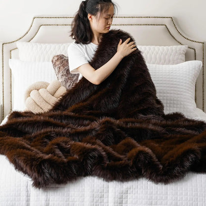 Luxury Brown Faux Fur Throw Blanket