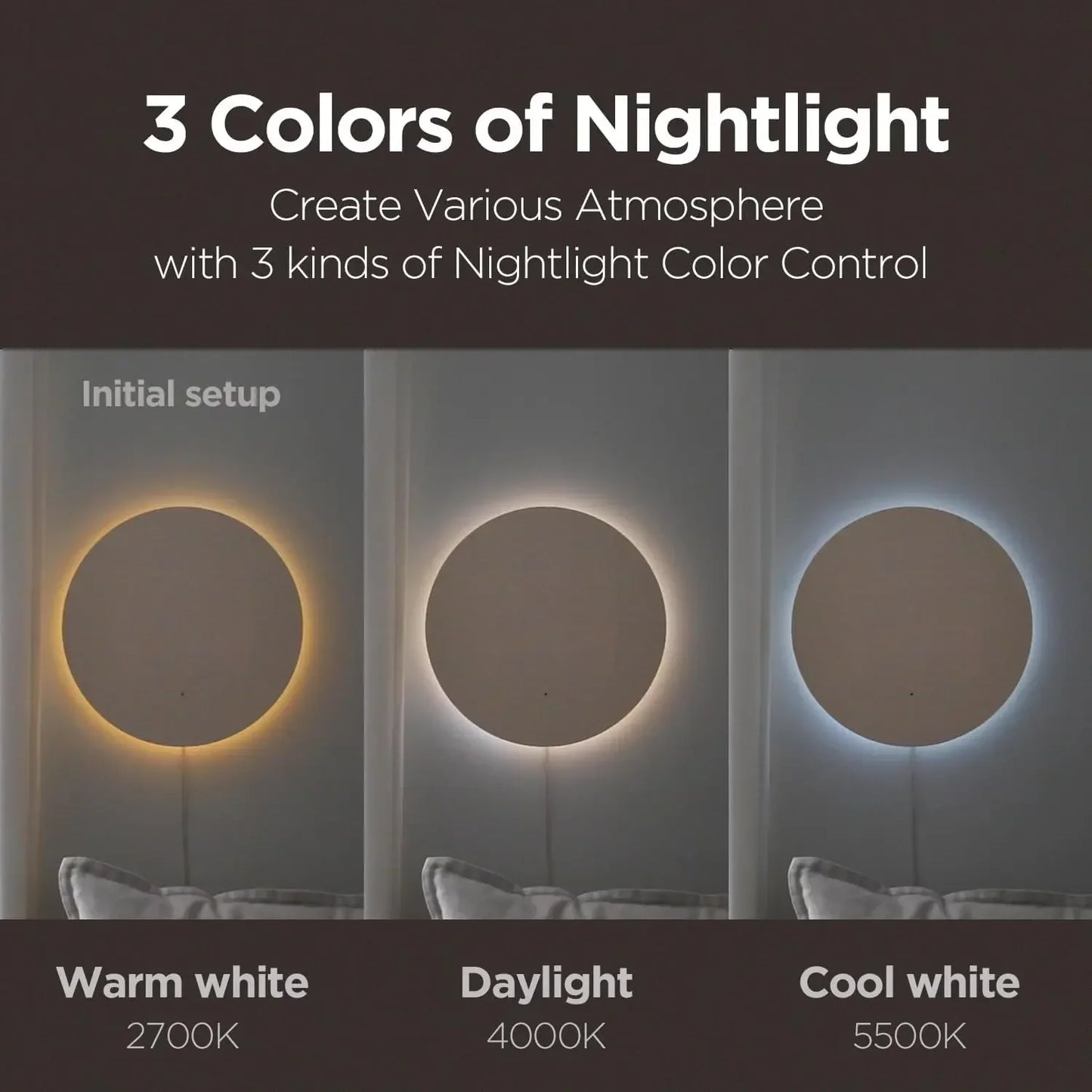 Full Moon LED Silent Wooden Digital Wall Clock with Sunrise Alarm