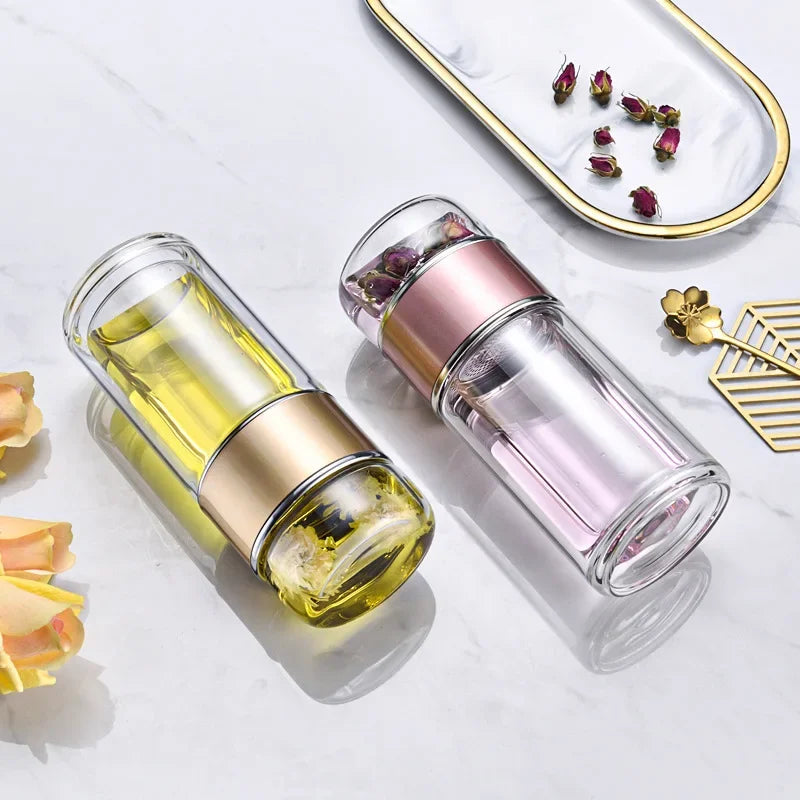 Tea Water Bottle High Borosilicate Glass Double Layer