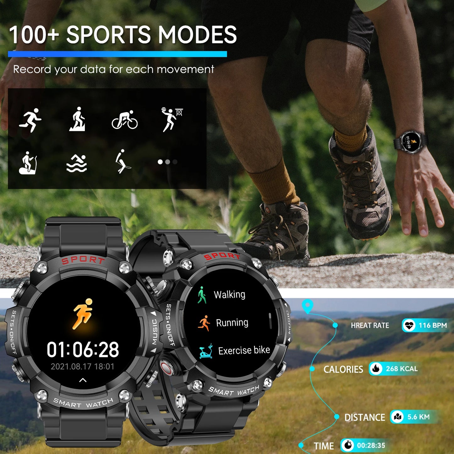 Smart Watch With Heart Rate Blood Pressure Monitor