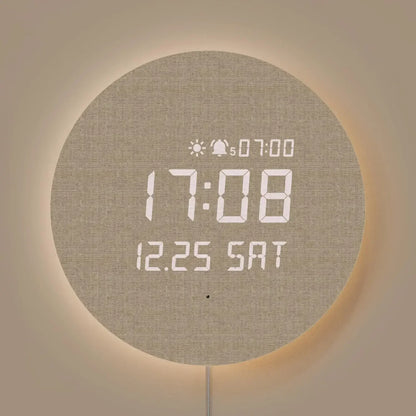 Full Moon LED Silent Wooden Digital Wall Clock with Sunrise Alarm