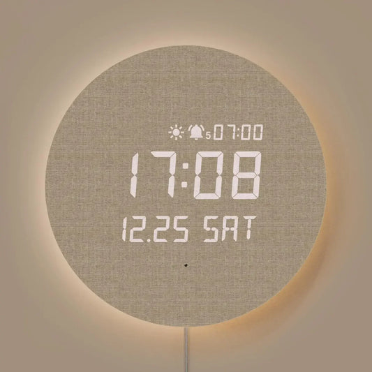 Full Moon LED Silent Wooden Digital Wall Clock with Sunrise Alarm