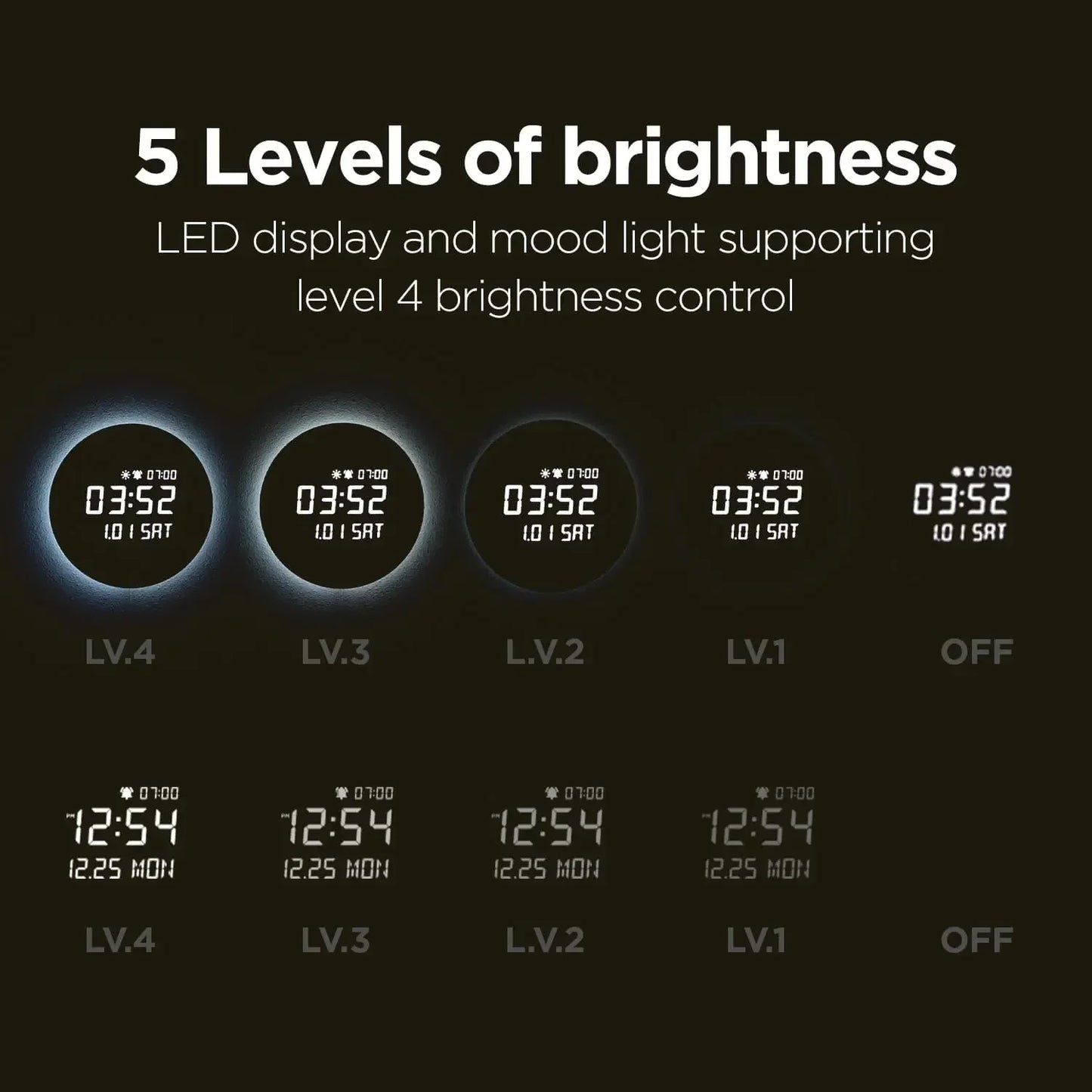 Full Moon LED Silent Wooden Digital Wall Clock with Sunrise Alarm