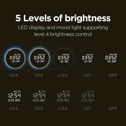 Full Moon LED Silent Wooden Digital Wall Clock with Sunrise Alarm