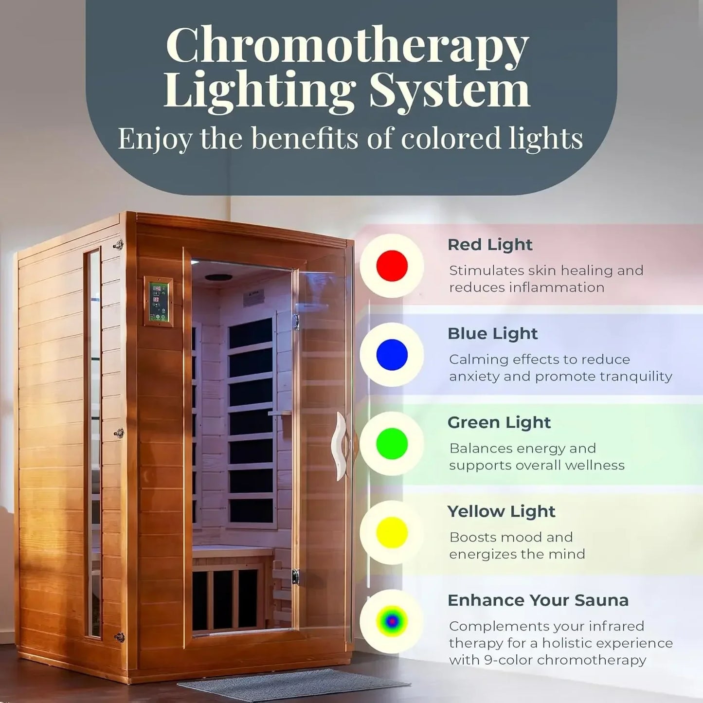 2-Person Low EMF FAR Infrared Sauna With Red Light Therapy