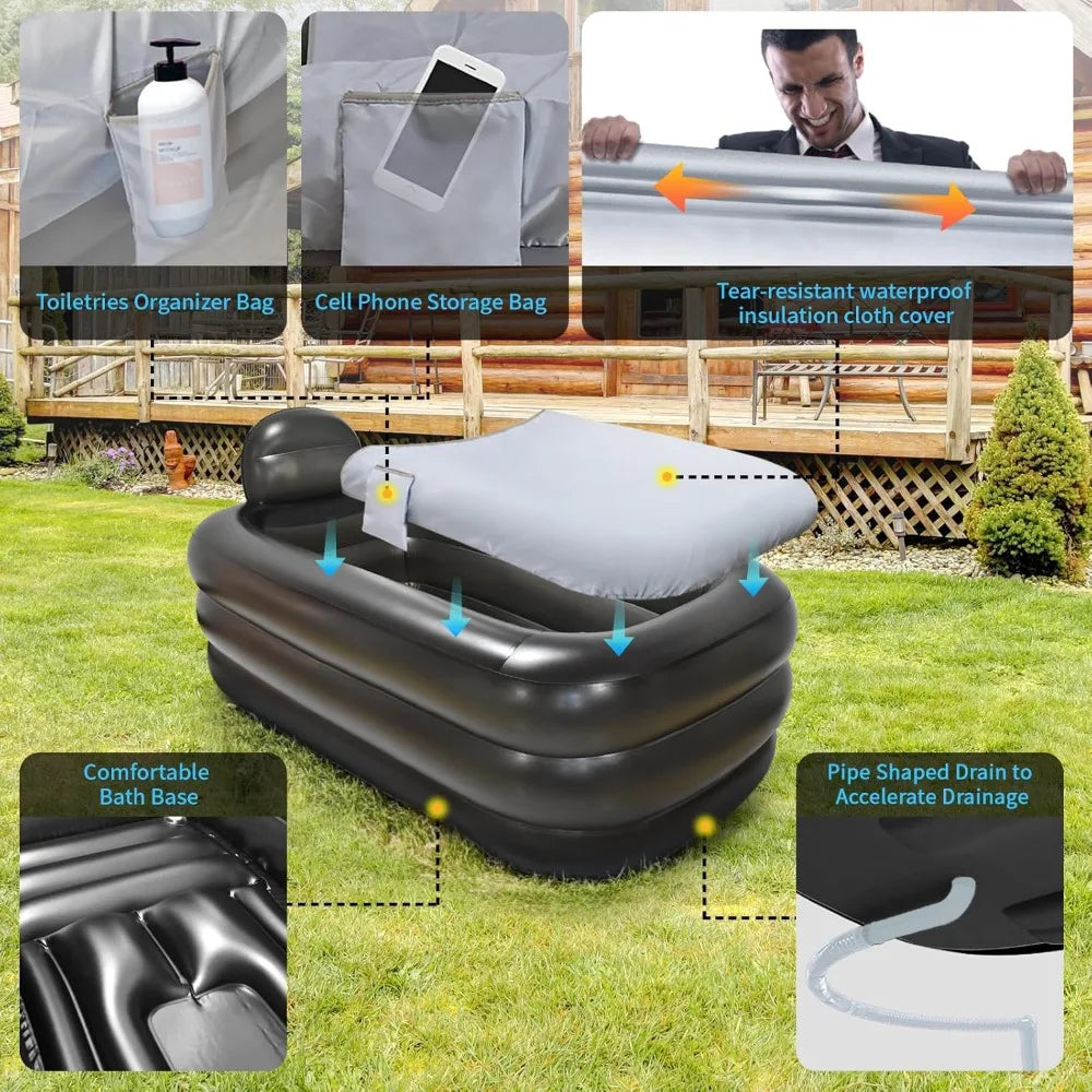 Portable bathtub for adults with cover