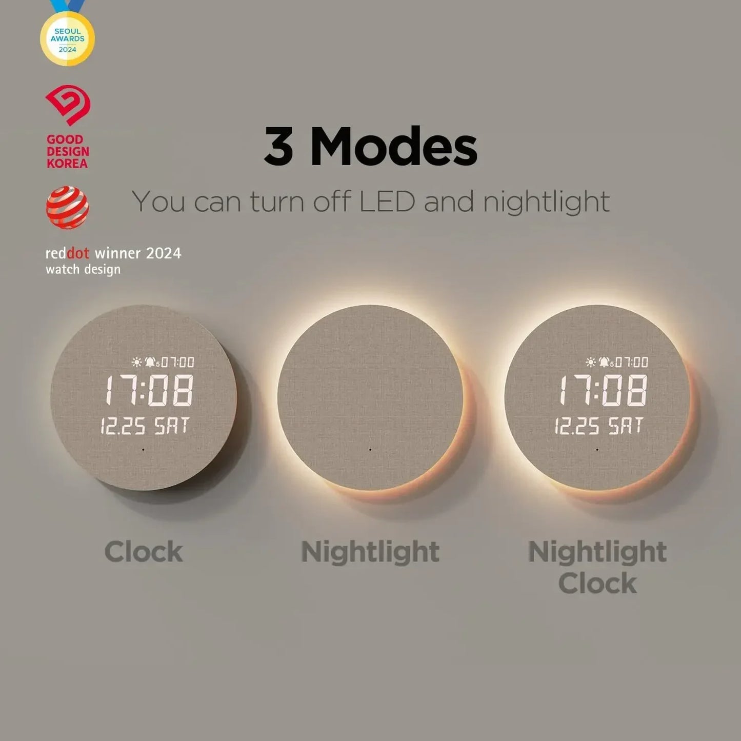 Full Moon LED Silent Wooden Digital Wall Clock with Sunrise Alarm