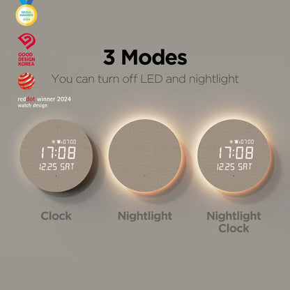 Full Moon LED Silent Wooden Digital Wall Clock with Sunrise Alarm