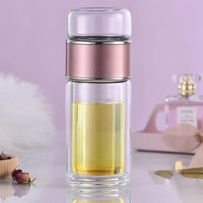 Tea Water Bottle High Borosilicate Glass Double Layer