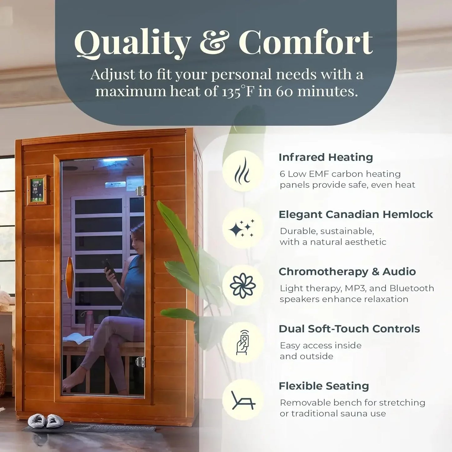 2-Person Low EMF FAR Infrared Sauna With Red Light Therapy
